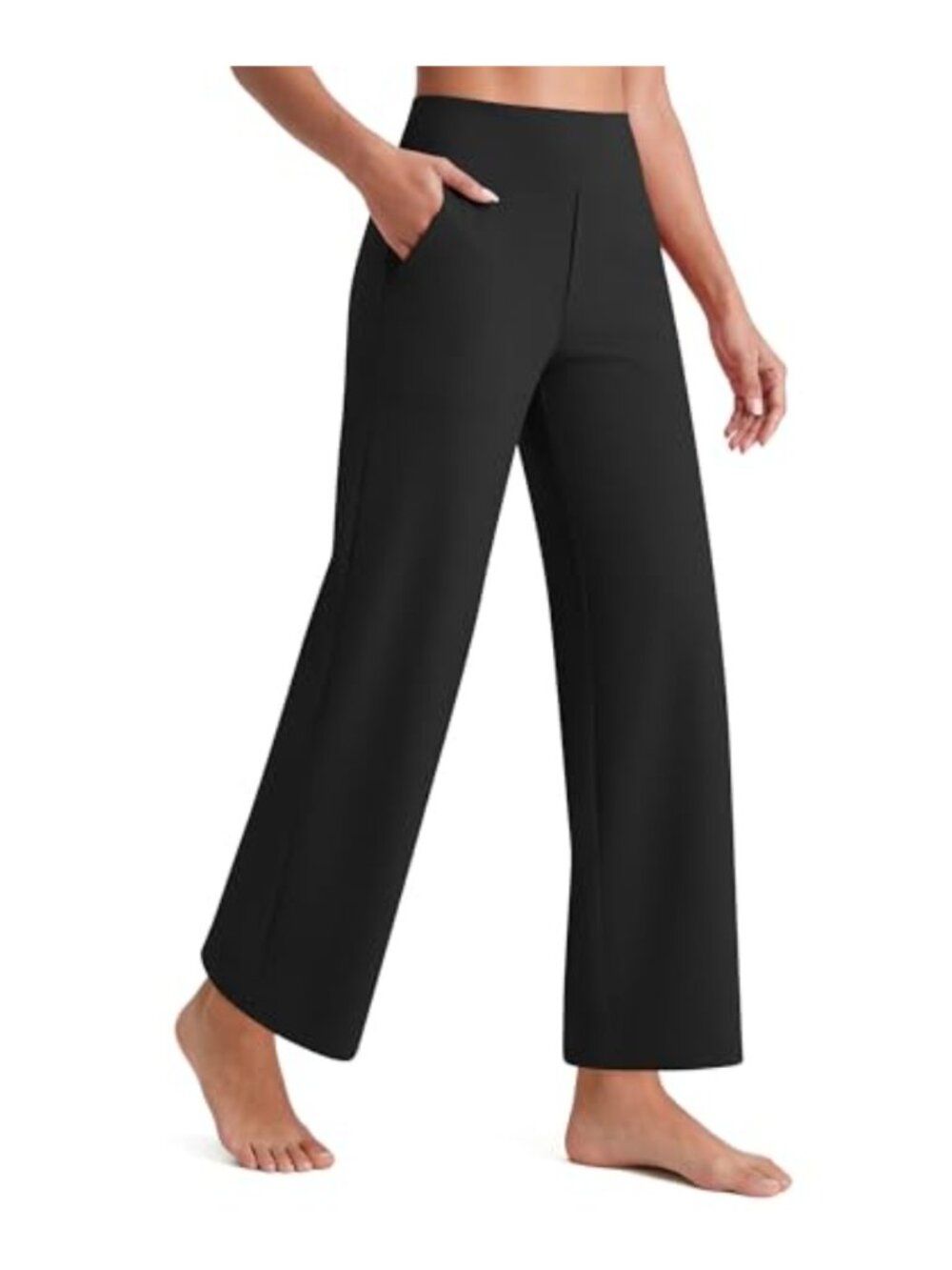 High Waist Wide Leg Yoga Pants Ankle Length with Pockets Moisture Wicking
